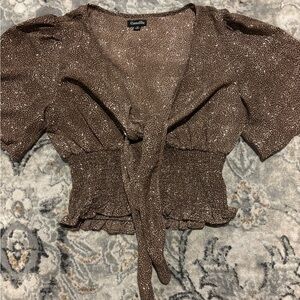 Brown Tie-Front Blouse